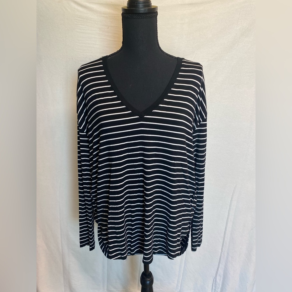 Women’s Black and White Striped Long Sleeved Shirt